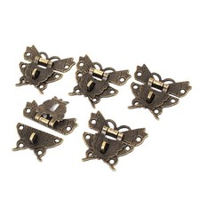 Wooden Case Box Butterfly Shape Hasp Lock Latch Bronze Tone 5pcs