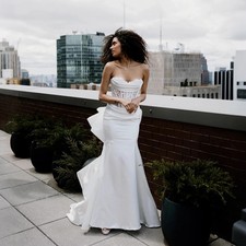 Customized Strapless Scoop Neckline Satin Mermaid Wedding Dress Lace-up Back