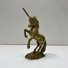 Vintage Brass Unicorn Figurine Statue Rearing Mythical Animal Decor 10 Inch