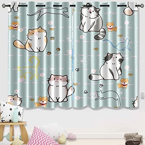 Lovely Cat Blackout Curtains 2 Panels 63" Inch Drapes for Kids Nursery Bedroom