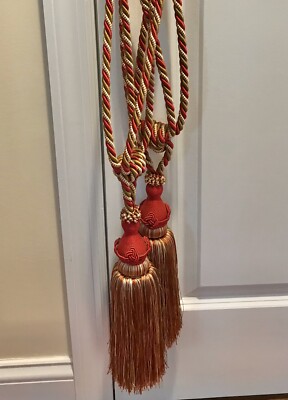2 Vintage Gold Burgundy Tassels Braided Rope Drapery Curtain Tie Backs 30 Ebay