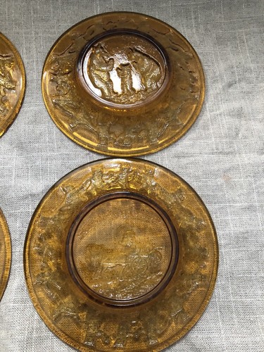 Tiara Indiana Glass Amber Nursery Rhyme Snack Luncheon Child’s Plates Set of 4 - Picture 6 of 12