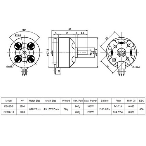 9imod- D2826 Brushless Motor 1400KV 2-3S For RC Aircraft Multi-copter Outrunner - Picture 4 of 12