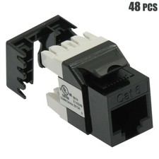 48x CAT6 RJ45 Network LAN Ethernet Keystone Jack 180 Degree 110 Punch Down Black