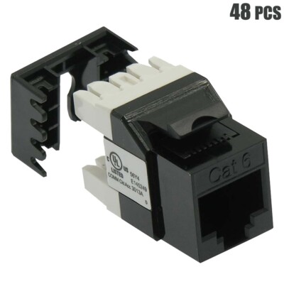 48x CAT6 RJ45 Network LAN Ethernet Keystone Jack 180 Degree 110 Punch Down Black