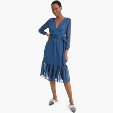 J. Crew Point Sur Womens Dress Size 8 Faux Wrap Crinkle Chiffon Blue L0112