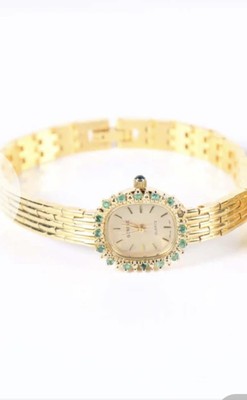 HW11 Gold tone metal Geneve womens Wristwatch features an emerald halo New Batte HW11 Gold tone metal Geneve womens Wristwatch | Mercari main image 4