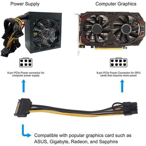 SATA 15 pin Male to 8 pin 6+2 PCI-Express PCIe Video Adapter! Power Y✨DE