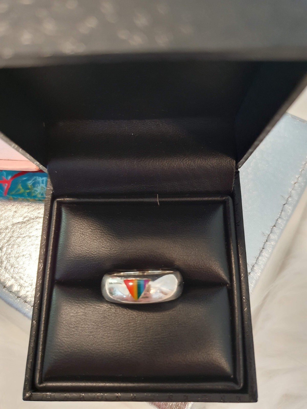 Rainbow Triangle Solid Sterling Silver Band Ring - image 2