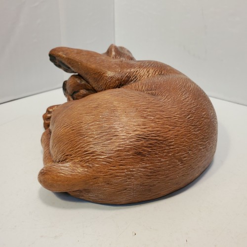 Realistic Ceramic Puppy Sleeping Dog Brown Pet Animal Artist Signed 1988 - Picture 4 of 11