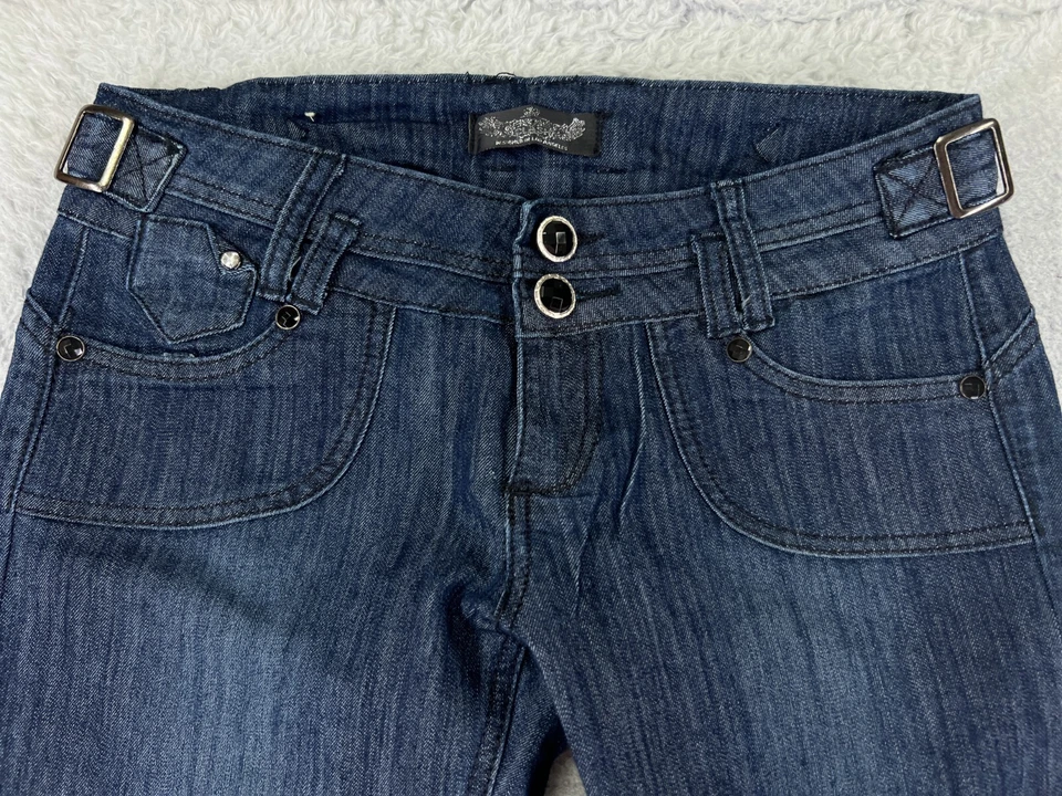 Pantalones de mezclilla Clash para mujer 9 azules tiro bajo ajustados algodón oscuro brillante 29x30 Foto 4 de 4