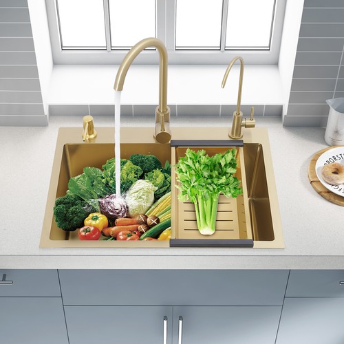 Drop in Gold Kitchen Sink Stainless Steel Sink Gold Single Bowl Kitchen Sink NEW - Picture 19 of 22