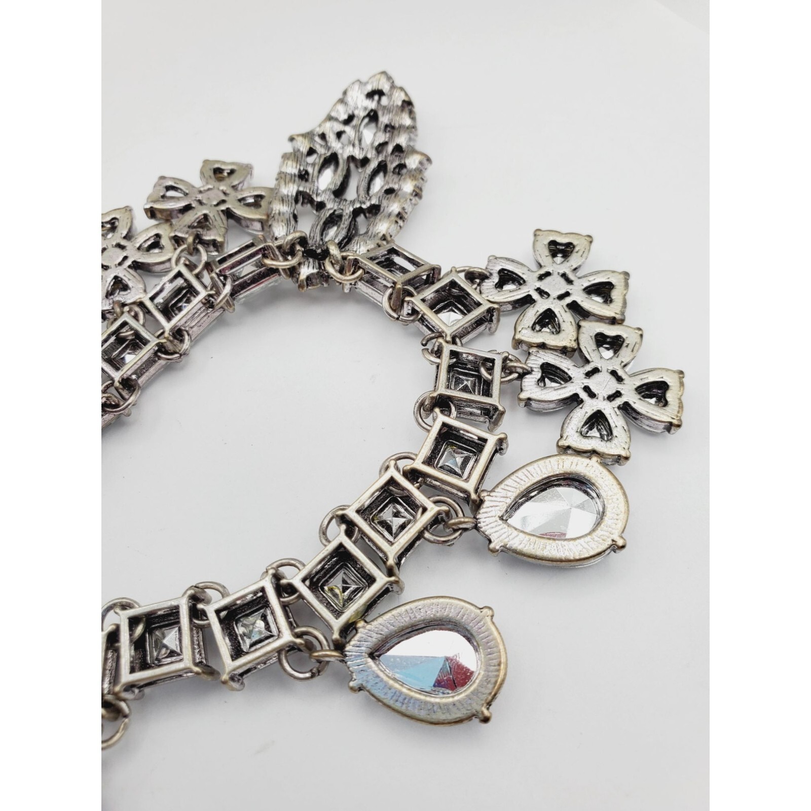 Statement  silver tone Rhinestone flower square t… - image 21