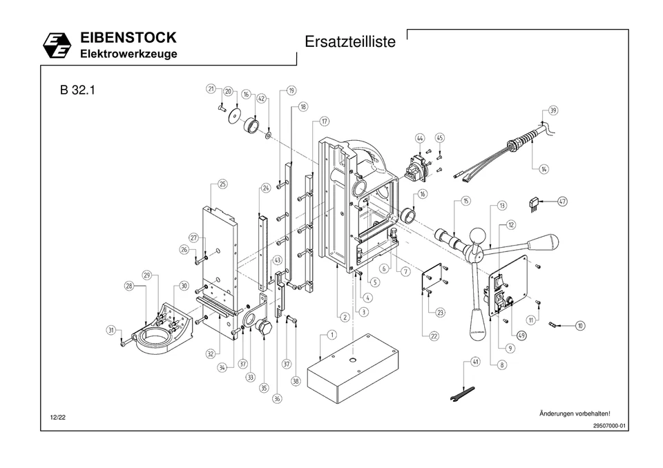 EIBENSTOCK ELEKTROWERKZEUGE Eibenstock Ersatzteile für B 32.1 Magnetbohrständer