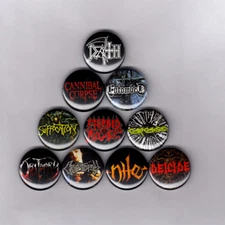 DEATH METAL 1" PINS BUTTONS w/ morbid angel carcass obituary entombed nile patch