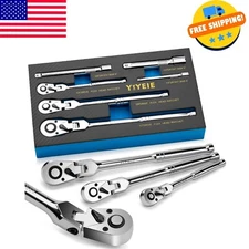 6-Piece Flex Head Ratchet Set, 1/4", 3/8", 1/2" Drive, Swivel Head Ratchet NEW