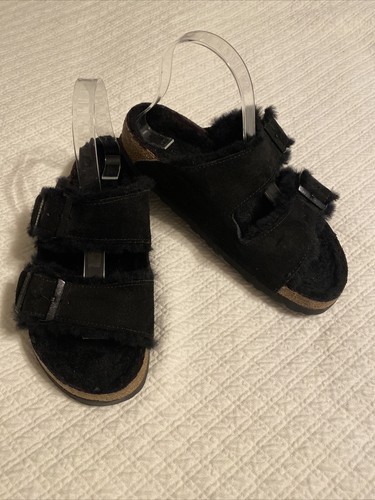 Birkenstock Arizona Sherpa lined sandals black size women's EU 39 US 8 - 8.5 | eBay