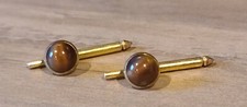 Set of 2 Vintage SMALL Brown Round Formal Groom Tux Studs
