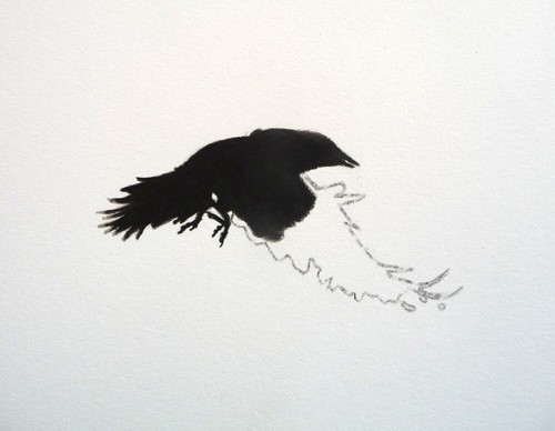 Original crow charcoal pencil drawing in oak frame with acrylic glazing 6" x 6" - Picture 5 of 5