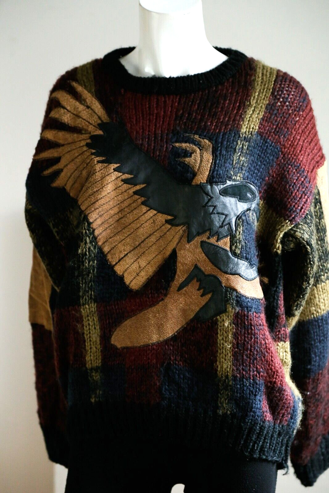 Vintage Street Scenes Patchwork Wool Leather Eagl… - image 1