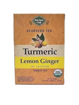 Herbal Cup Ayurveda Turmeric Tea, Organic Lemon Ginger  No Caffeine 