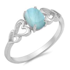 17429 Natural Larimar with heart .925 Sterling Silver Ring