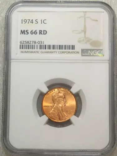 1974-S Lincoln Cent NGC MS66RD Bright Red Great Luster Just Graded PQ #D39J