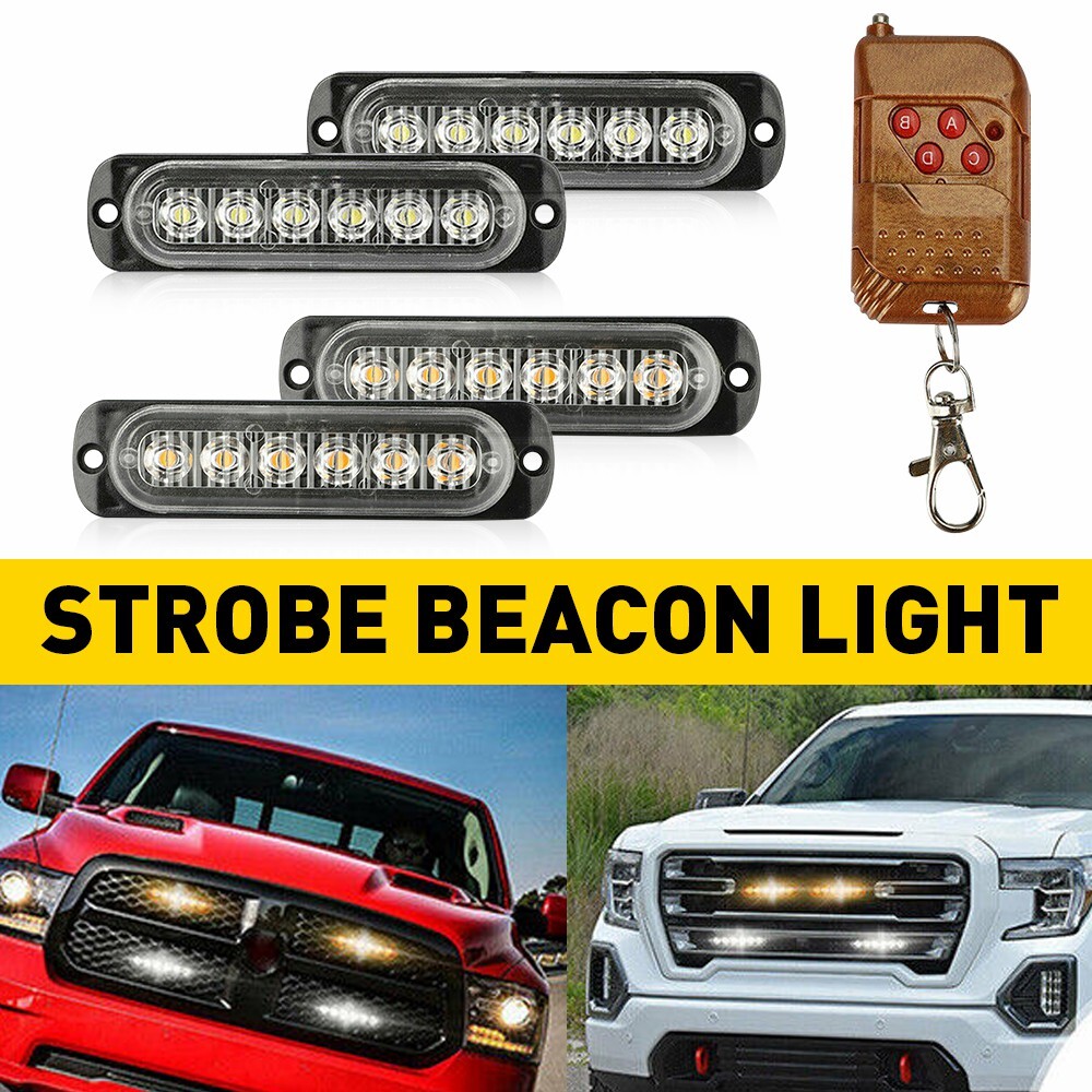 4X Amber/White Warning Hazard Quality Dash Beacon Strobe Light Bar Foglights
