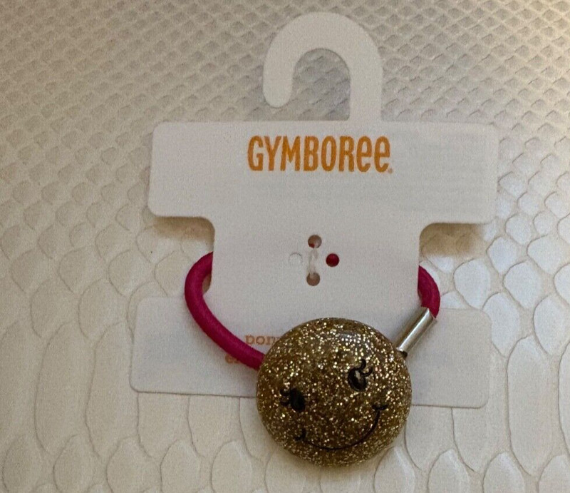 Gymboree Hair Elastic Hot Pink with Sparkly Smiley Face
