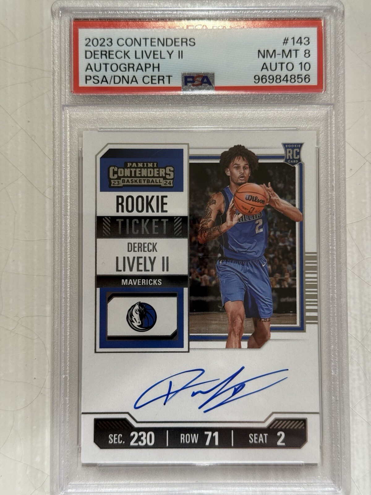 2023 Contenders #143 Dereck Lively II Rookie Ticket Autograph PSA 8 Auto 10 RC