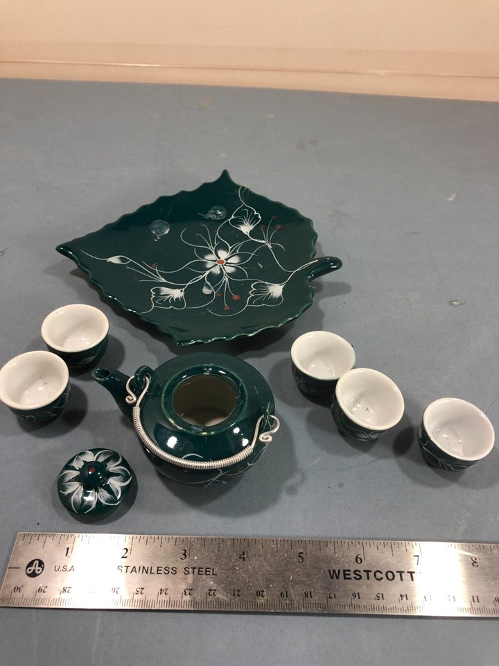 Ceramic Mini Tea Set, mini teapot with 5 Teapot Cup with leaf shape ...