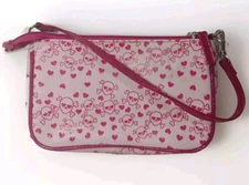 Pink And White Skull With Hearts Wristlet