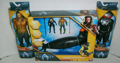 Aquaman and the Lost Kingdom Black Manta 12'' Movie Figure Lot & 3'' Submarine Set