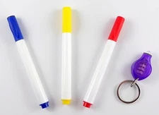 3 Invisible Ink Marker w/ UV Flashlight Black Light Reactive Blue Yellow Red Pen