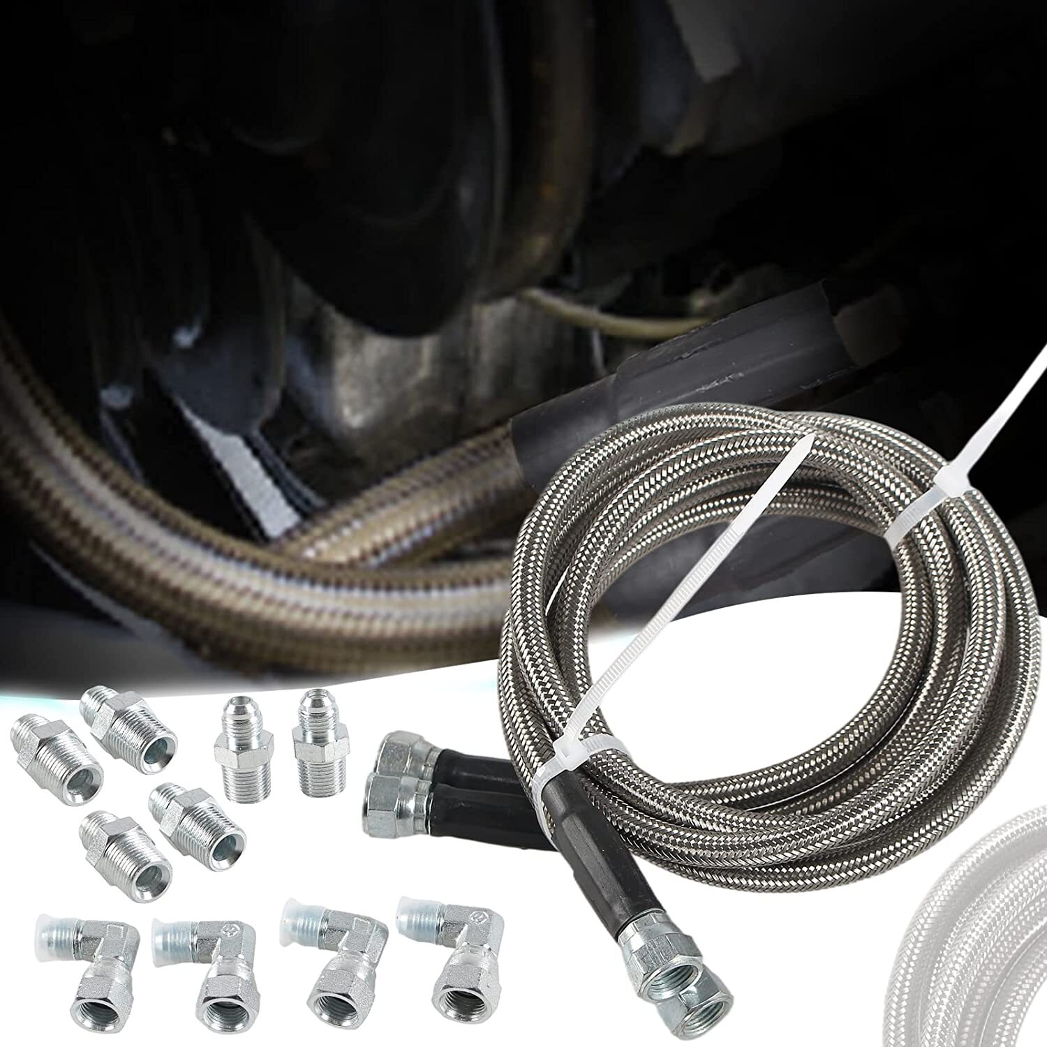 SS Braided Transmission Cool Hoses Lines Kit For Chevy Ford TH350 700R4