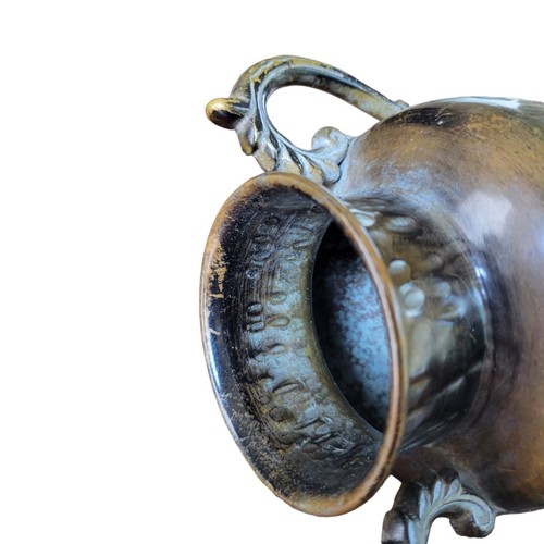 Vintage Urn Hammered Bronze Vase with Handles Dapples Made in India 8.75" Height - Picture 17 of 23