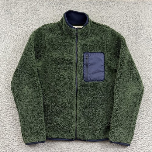 Tory Sport Jacket Women Medium Green Fleece Deep Pile Full Zip Mock Neck Outdoor