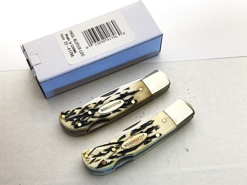 Winchester Gentleman Lockback Folder White Bone Single Bolster Knife CarboardBox - Picture 3 of 4