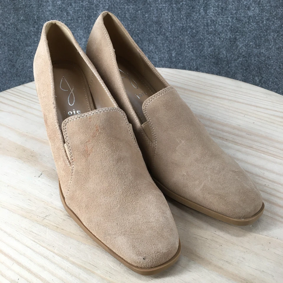Joie Zapatos Mujer 9 M Wevenly Mar1 Bomba Mocasines Sin Cordones Beige Gamuza Tacones Bloque Foto 3 de 4