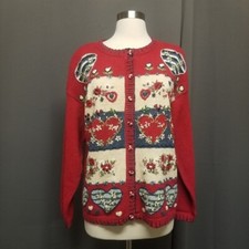 Vintage Heirloom Collectibles Floral Hearts Patchwork Cardigan Sweater Md