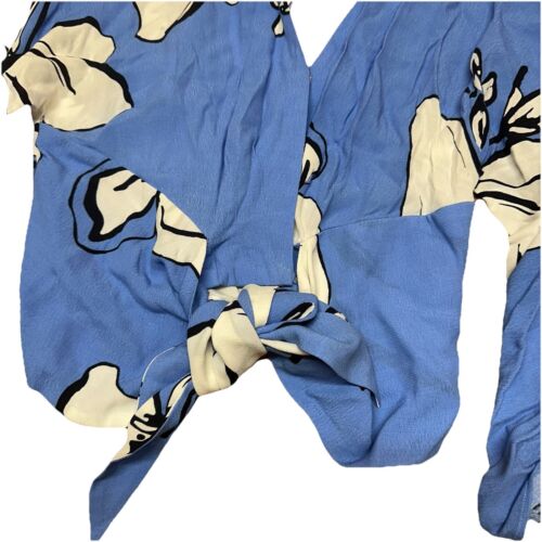 NWT Parker Tasmin V-Neck 3/4 Sleeve Tie-Front Blouse Top Blue Floral XS $198 - Picture 4 of 9