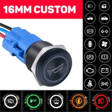 16mm Black Metal Shell Push Button Switch LED Ring Custom Pattern Car DIY ON/Off
