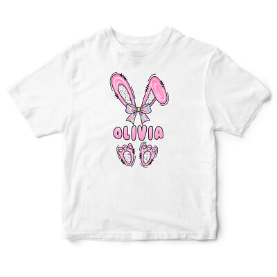 Personalisiertes Ostern T-Shirt für Baby Mädchen rosa Häschen Kleinkind Tee Eiersuche Shirt