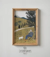 Country Landscape Nursery Wall Art, Man and Dog Printable Poster