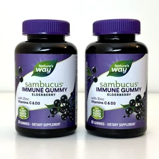 2 Pack Nature's Way Sambucus Immune Elderberry Vitamin C & D3 60 Gummies