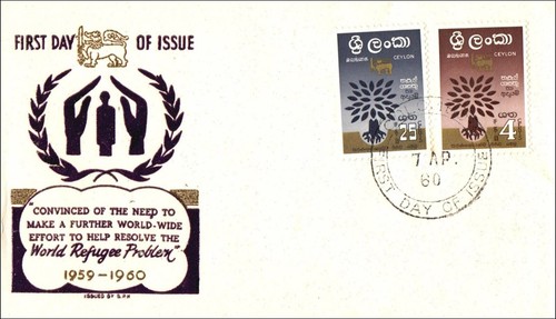 1960 Ceylon World Refugee Year FDC First Day Cover Columbo CDS Sri Lanka