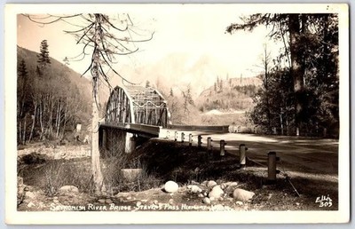 Snohomish River Bridge Stevens Pass Highway Vintage RPPC Postcard Ellis 309