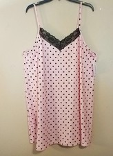 Joyspun Women Chemise Nightgown 2X Pink Black Dots Lace Sleepshirt Lingerie NEW