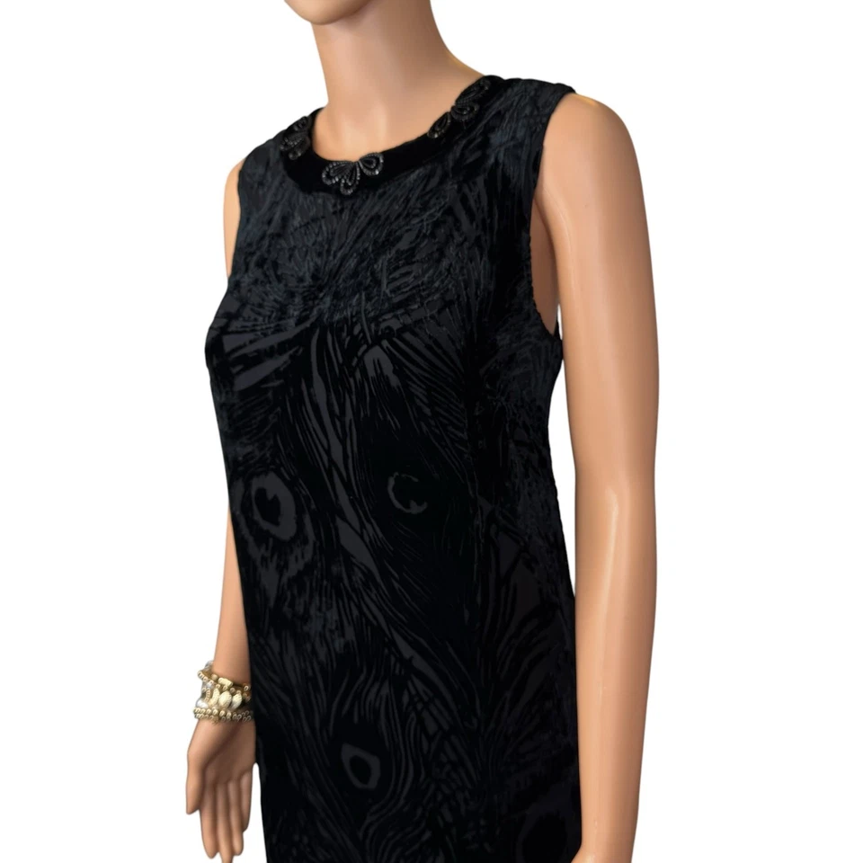 Vestido de seda de terciopelo para mujer talla 8 adornado pavo real Art Deco Gatsby caprichoso Foto 3 de 4