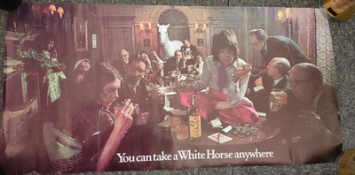 Vintage 70er Jahre White Horse Whisky Poster - Partyszene - Original Kneipenwerbung